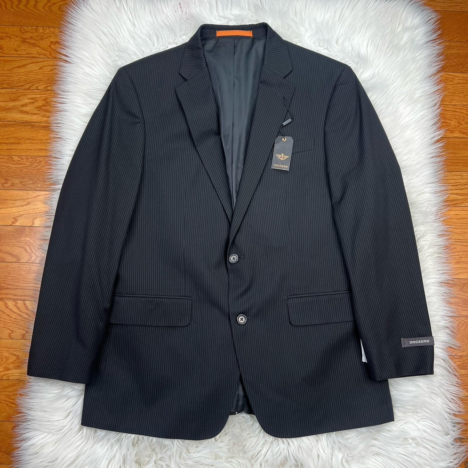 Dockers Polyester Rayon Men Blazer 44R Black Striped 2 Button One Vent