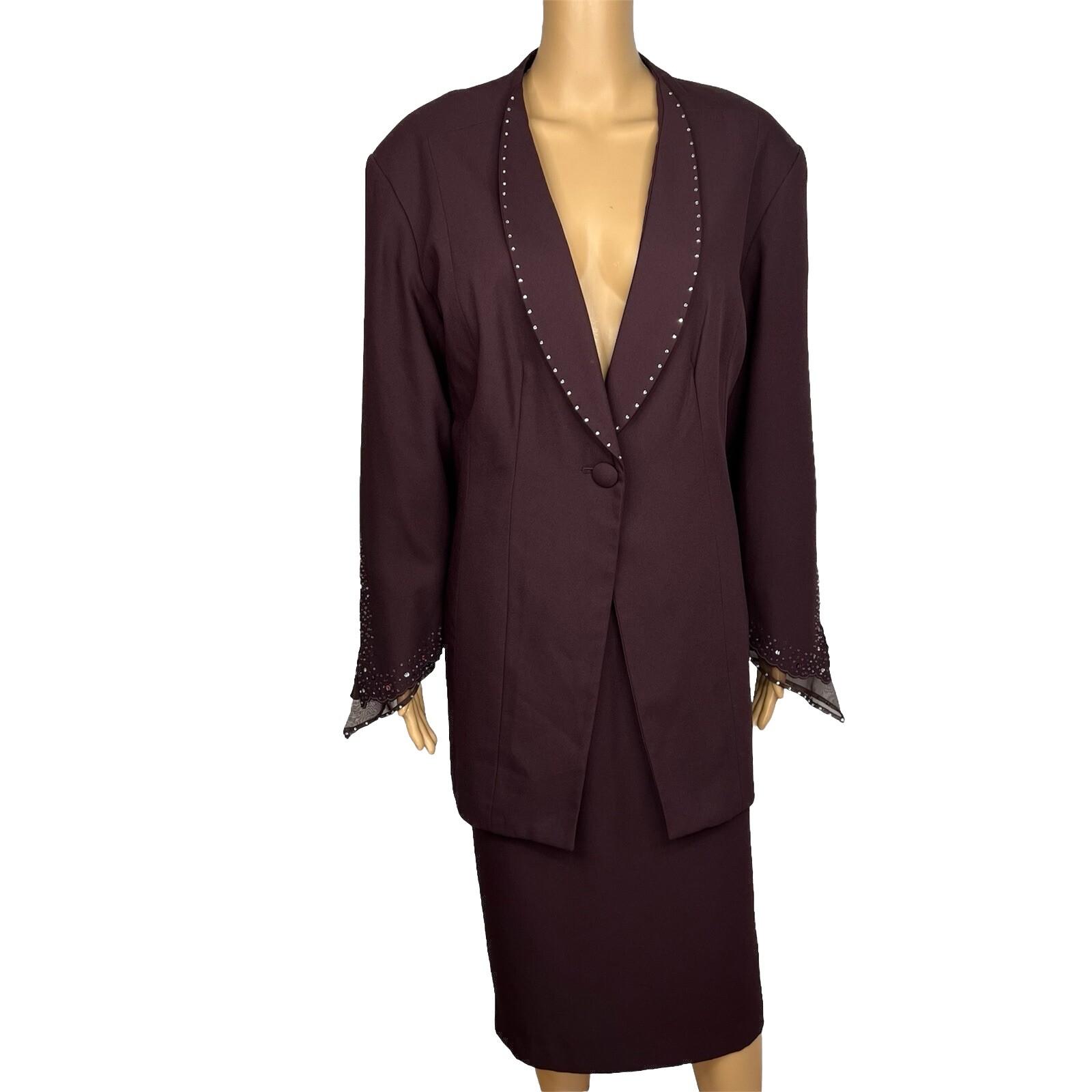 St Anthony Evening Polyester Skirt Suit Size 20W Burgundy Beaded Lined 2PC