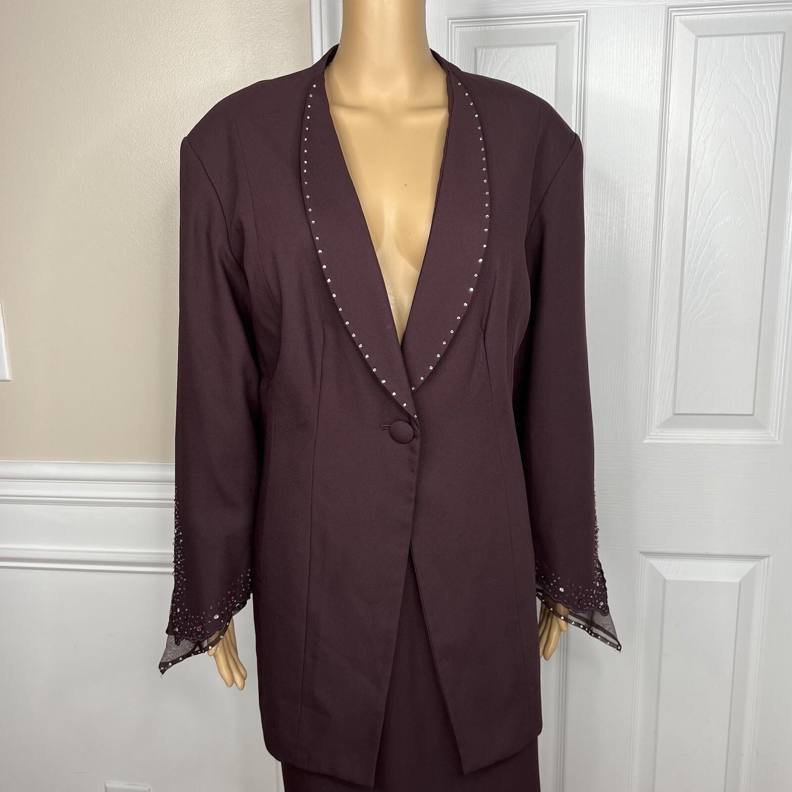 St Anthony Evening Polyester Skirt Suit Size 20W Burgundy Beaded Lined 2PC