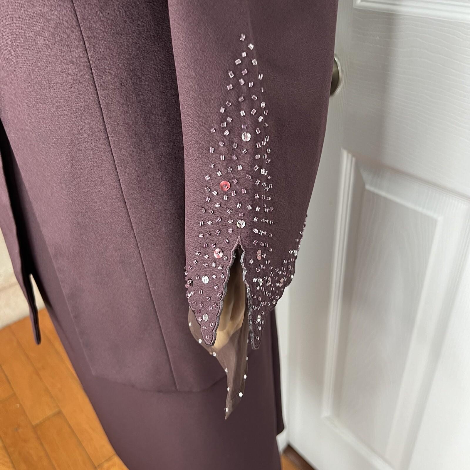 St Anthony Evening Polyester Skirt Suit Size 20W Burgundy Beaded Lined 2PC