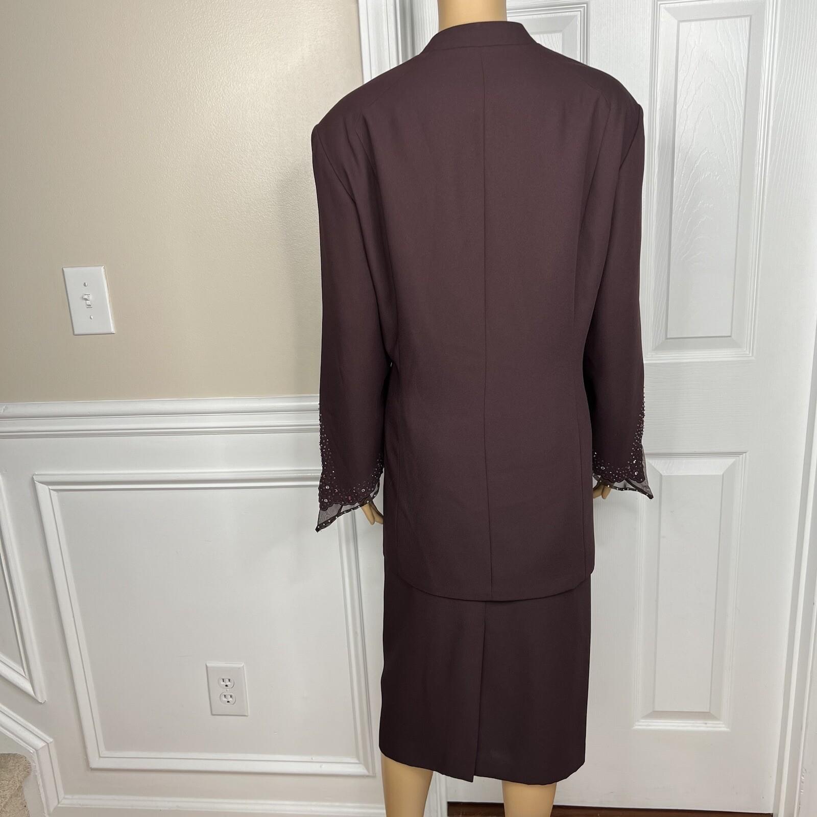 St Anthony Evening Polyester Skirt Suit Size 20W Burgundy Beaded Lined 2PC