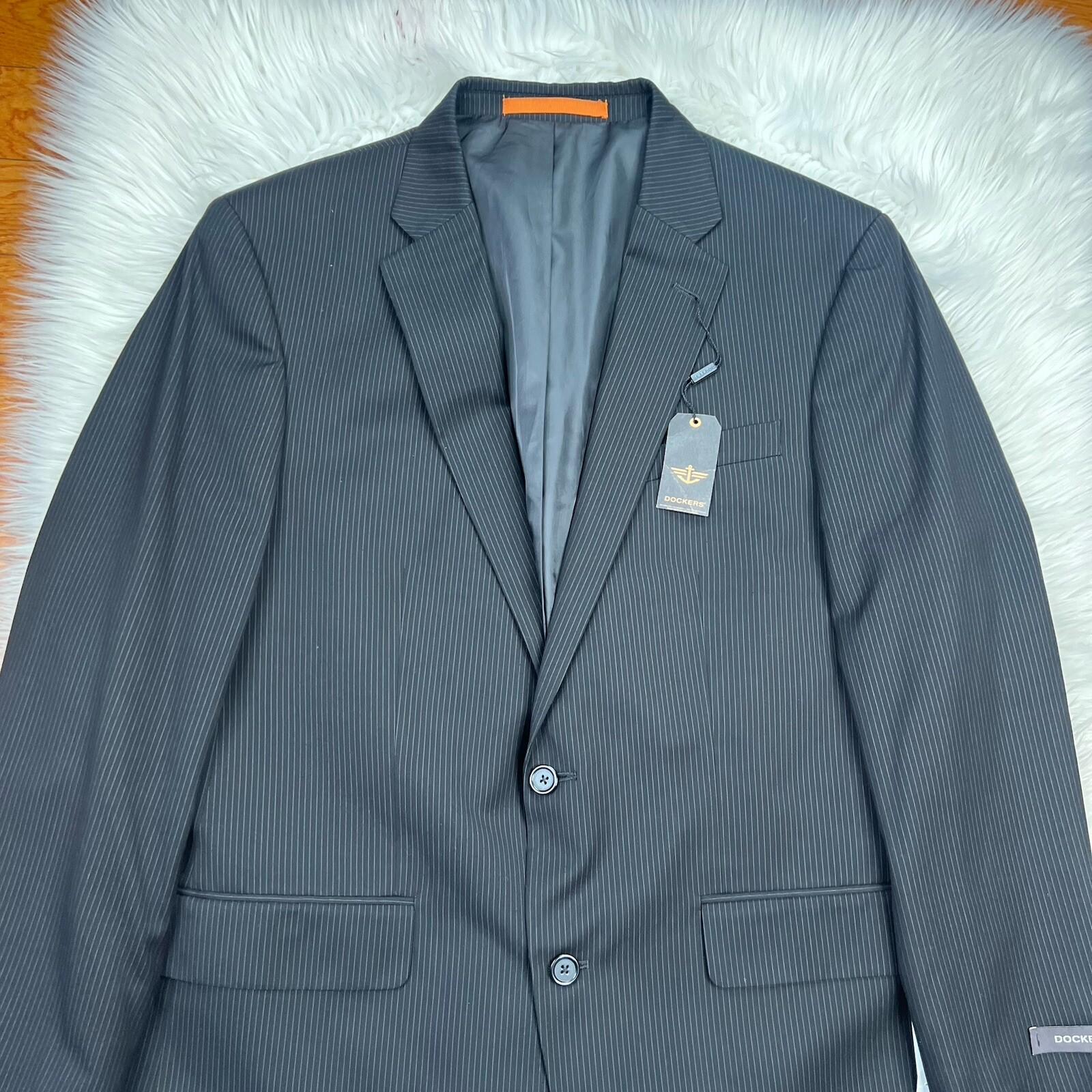 Dockers Polyester Rayon Men Blazer 44R Black Striped 2 Button One Vent