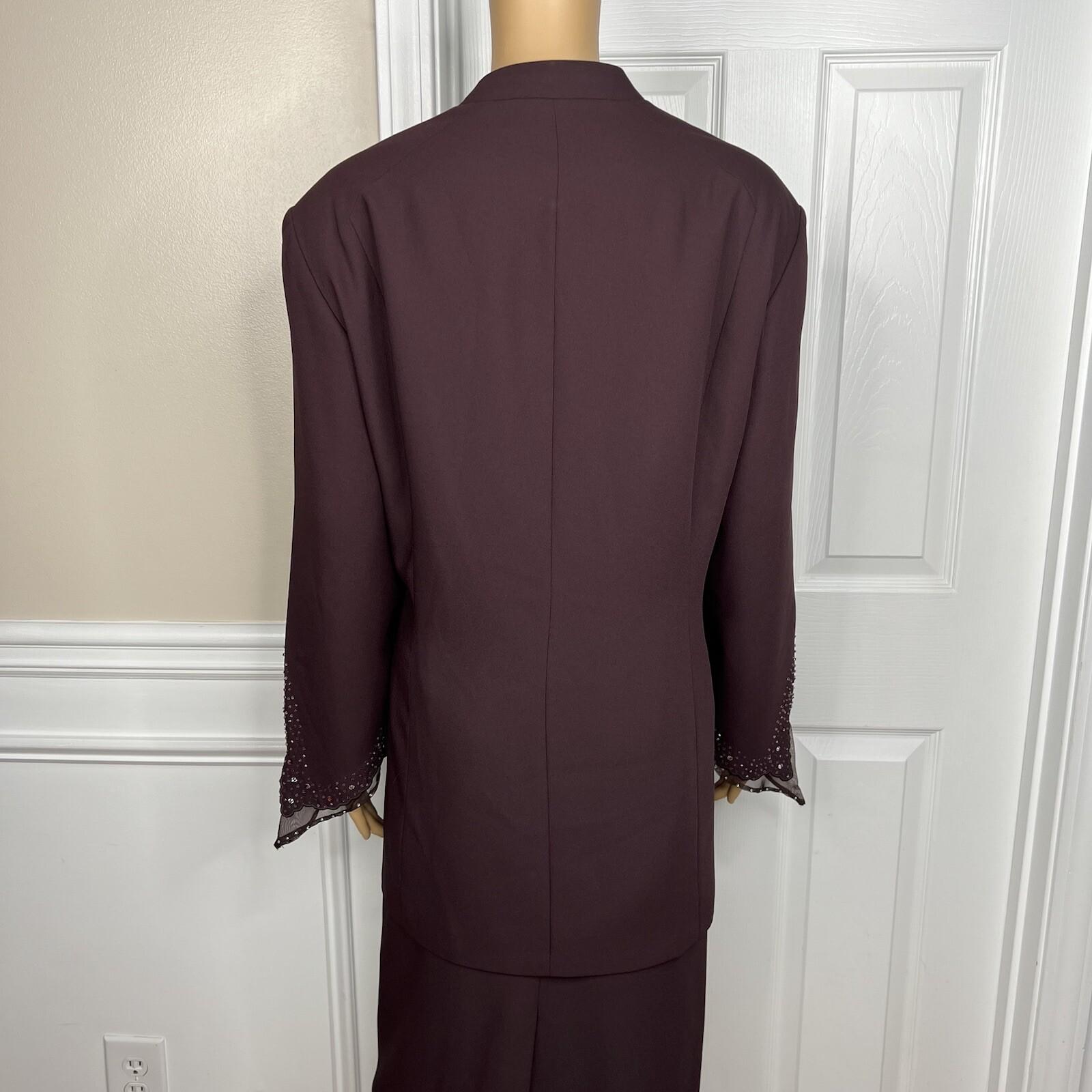 St Anthony Evening Polyester Skirt Suit Size 20W Burgundy Beaded Lined 2PC
