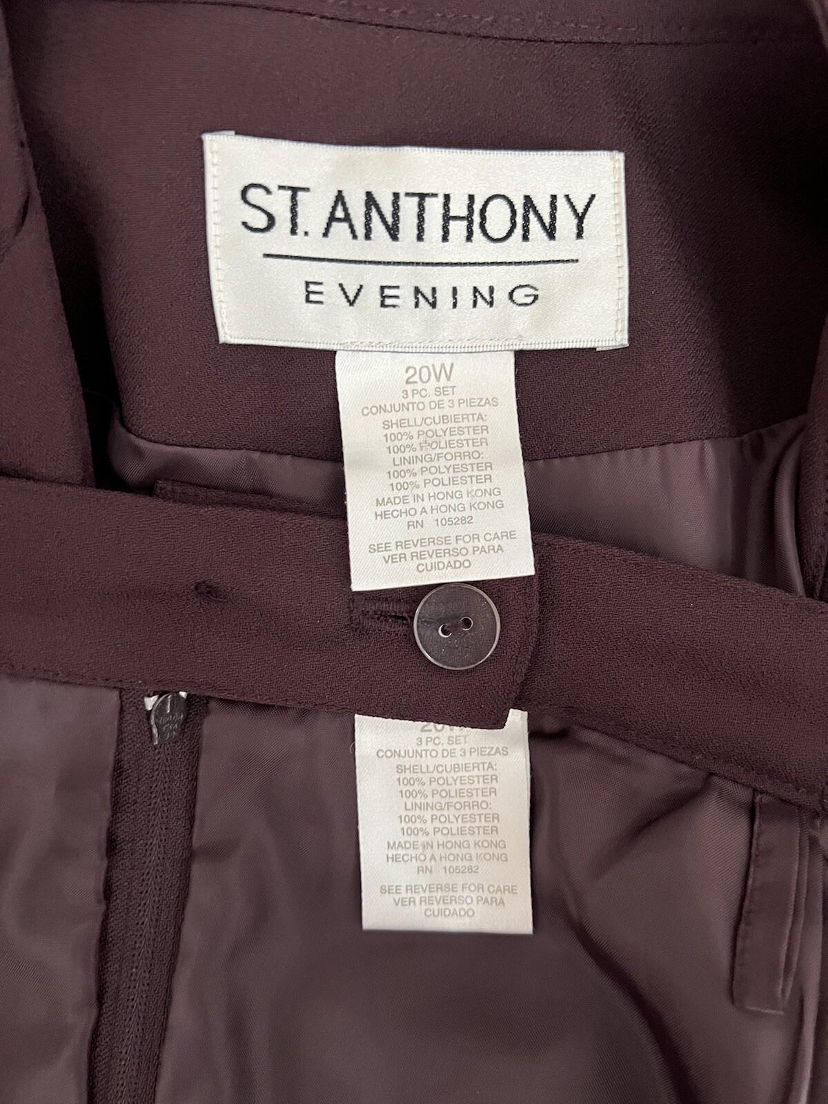 St Anthony Evening Polyester Skirt Suit Size 20W Burgundy Beaded Lined 2PC