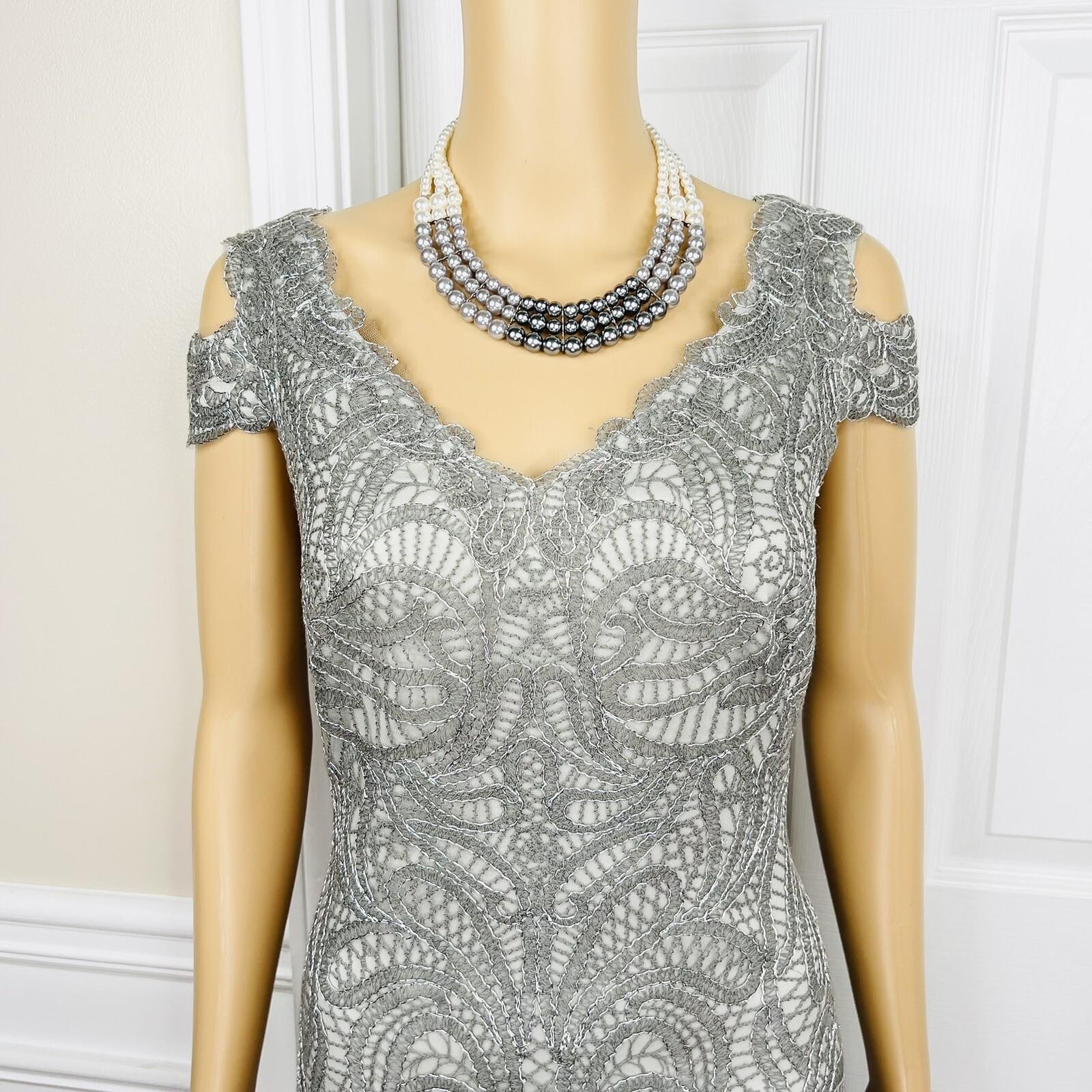 Tadashi Sohji Formal Dress 10 Ash Cold Shoulder Embroidered Lace Cold Shoulder