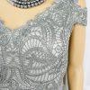 Tadashi Sohji Formal Dress 10 Ash Cold Shoulder Embroidered Lace Cold Shoulder