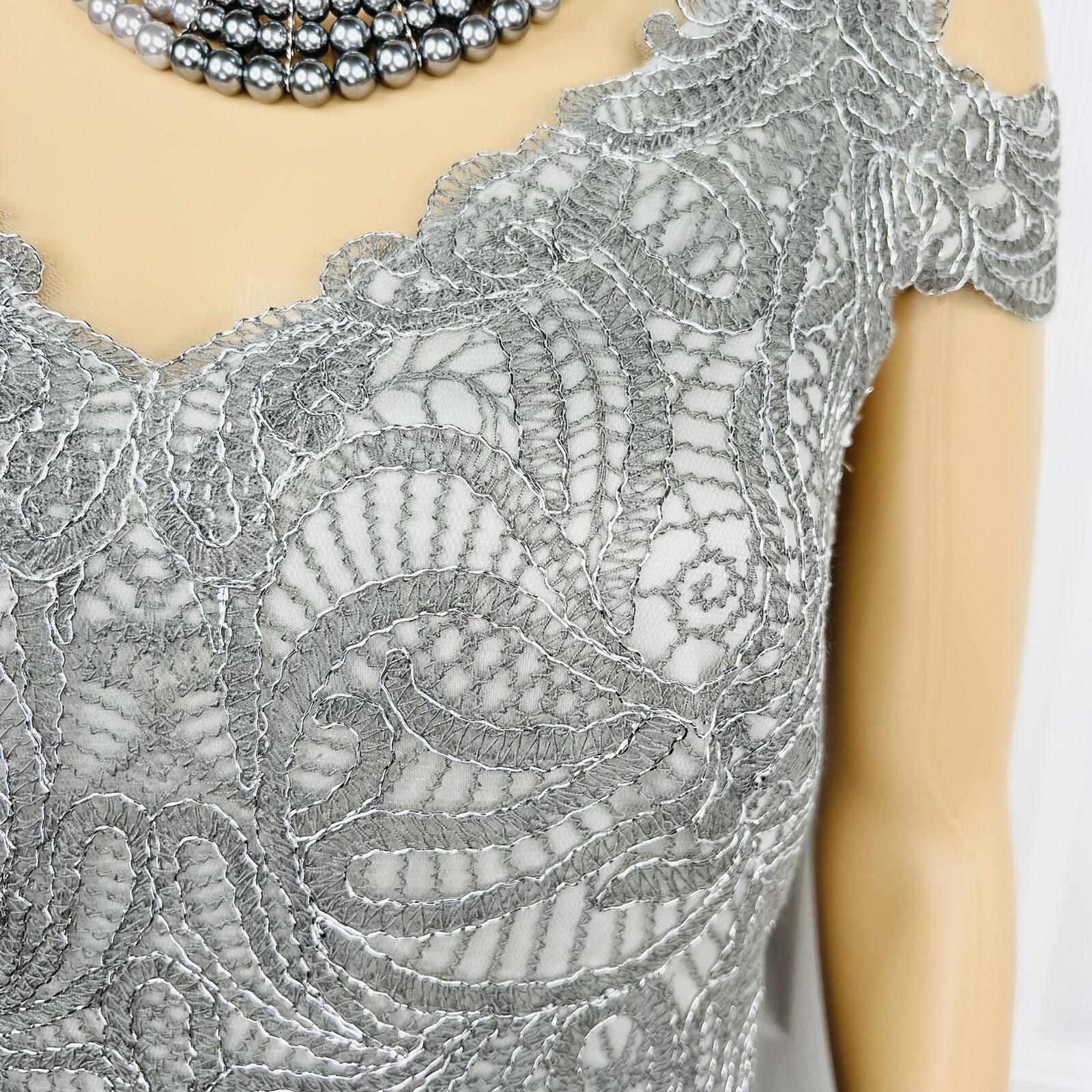 Tadashi Sohji Formal Dress 10 Ash Cold Shoulder Embroidered Lace Cold Shoulder