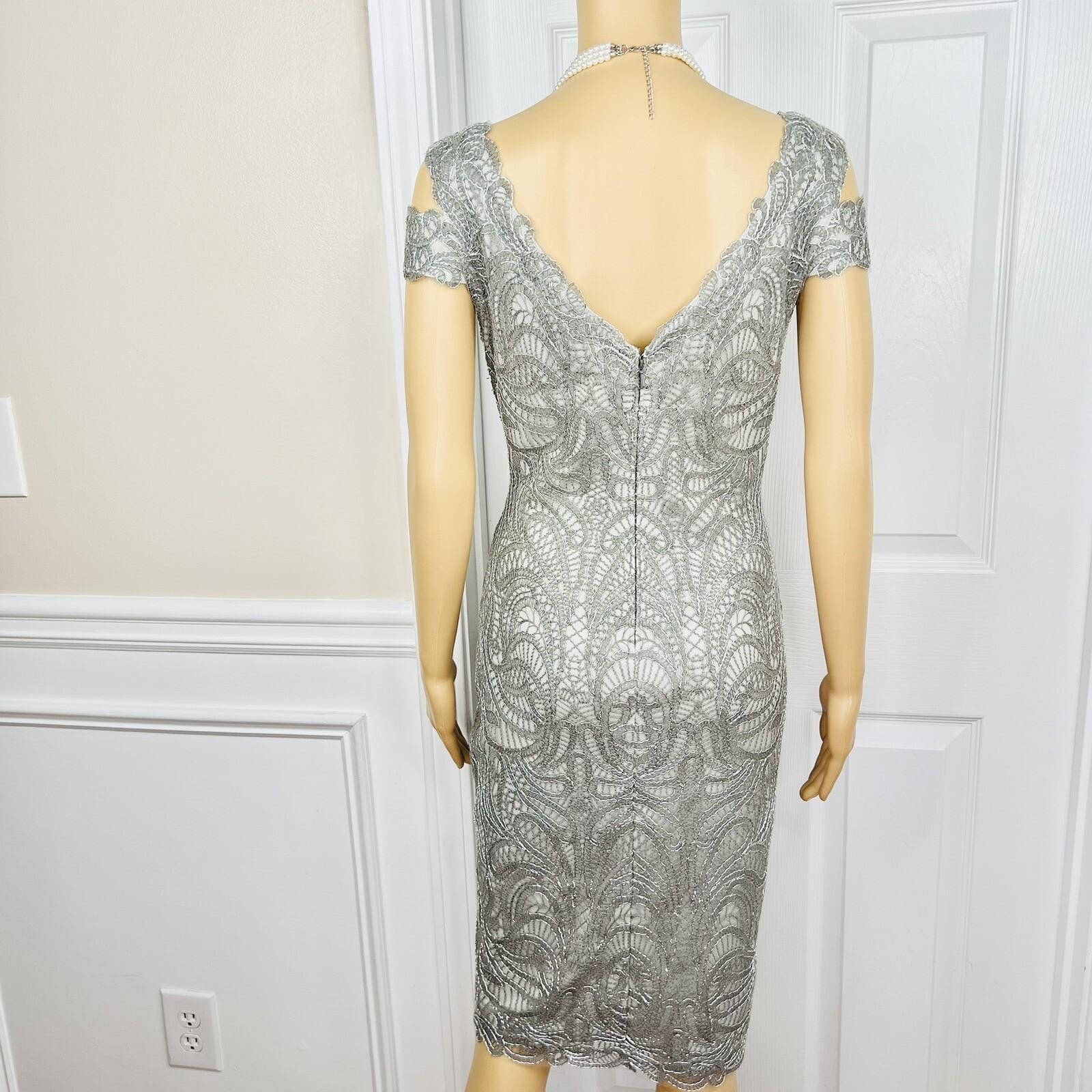 Tadashi Sohji Formal Dress 10 Ash Cold Shoulder Embroidered Lace Cold Shoulder