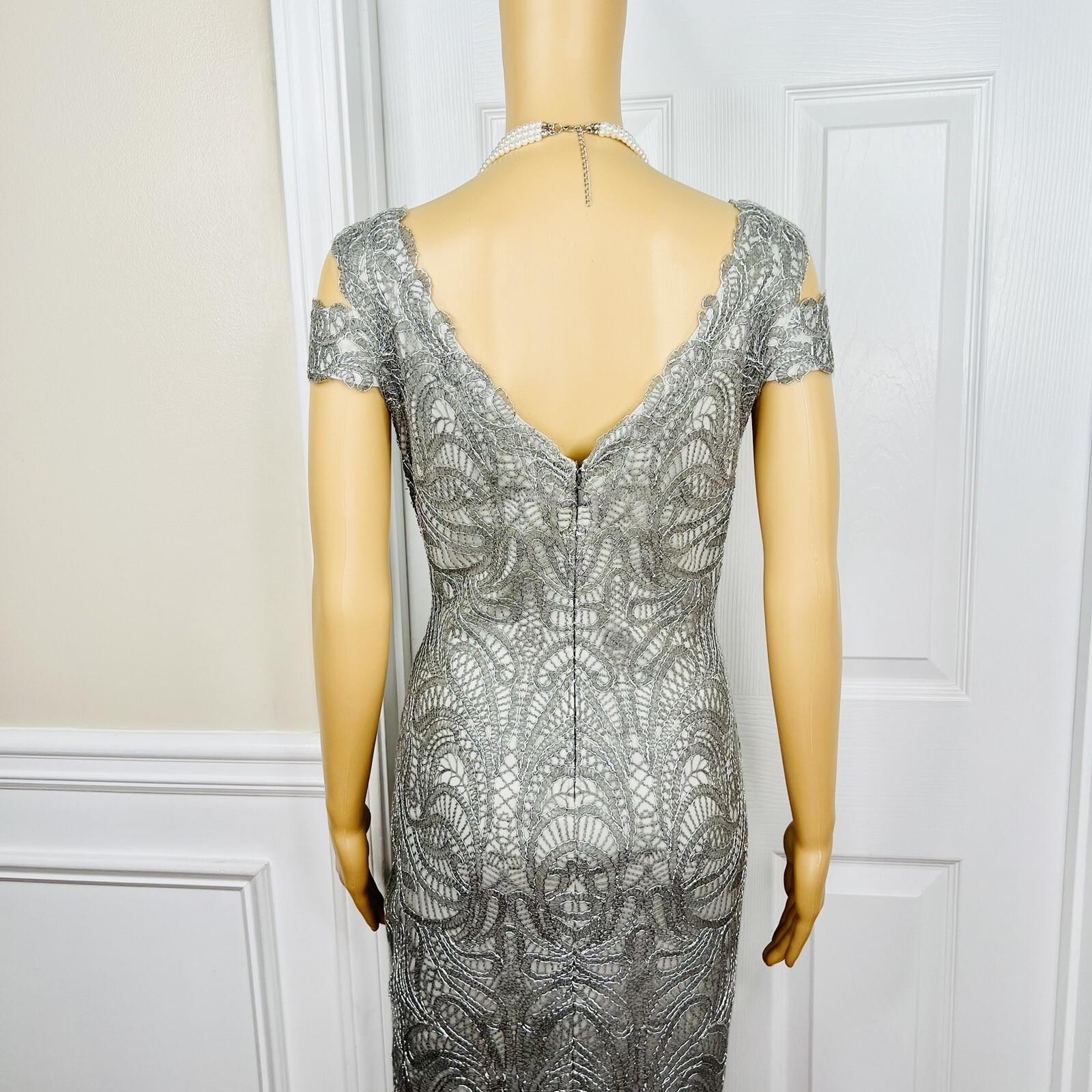 Tadashi Sohji Formal Dress 10 Ash Cold Shoulder Embroidered Lace Cold Shoulder