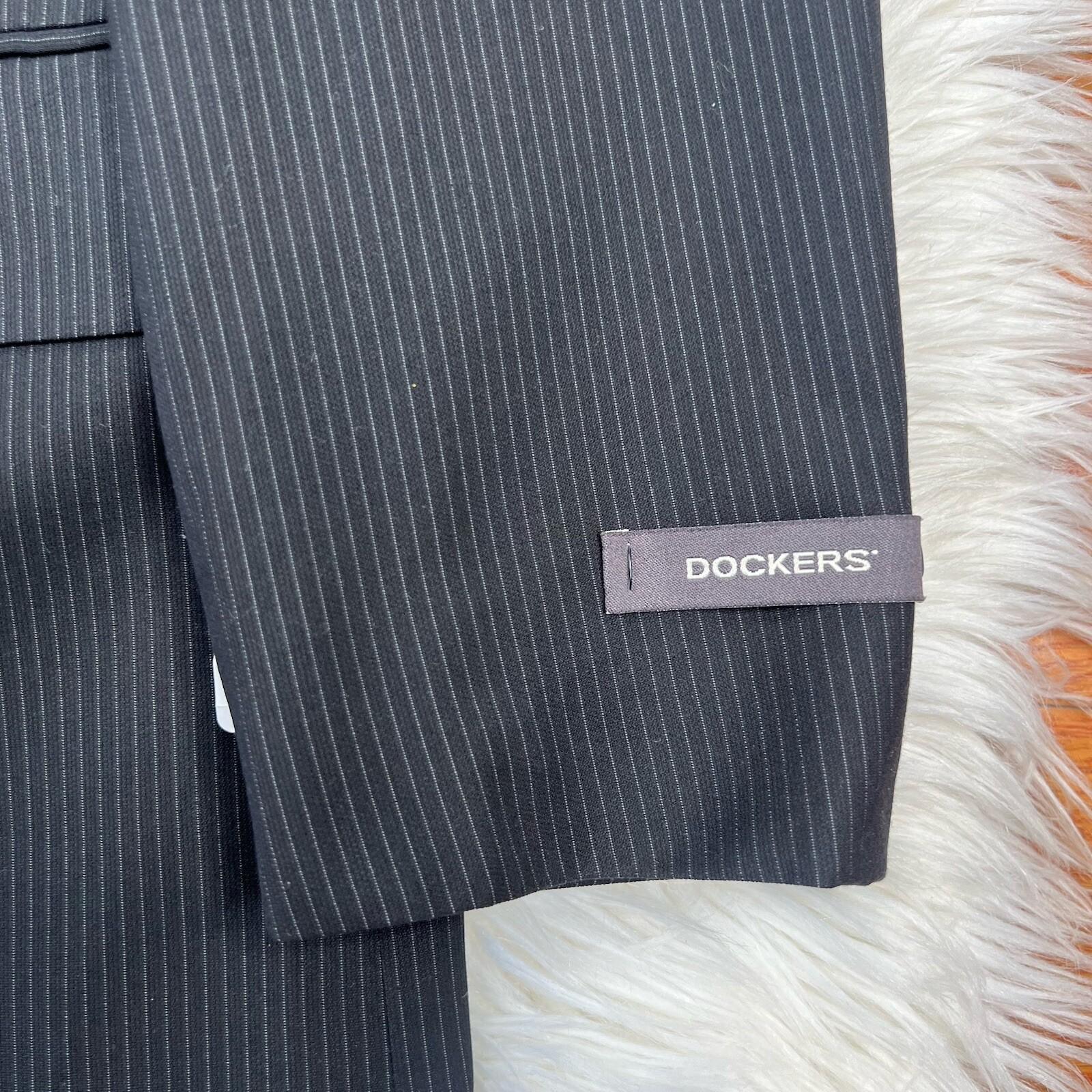 Dockers Polyester Rayon Men Blazer 44R Black Striped 2 Button One Vent