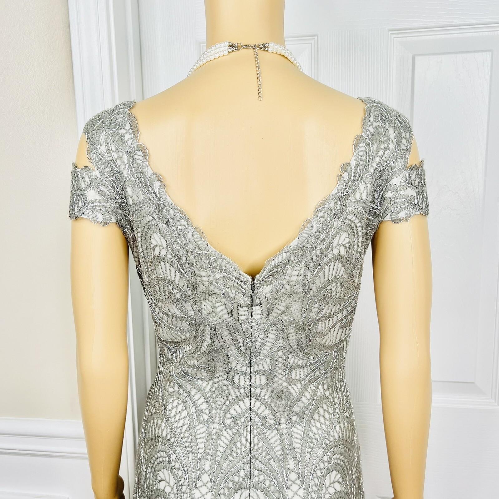 Tadashi Sohji Formal Dress 10 Ash Cold Shoulder Embroidered Lace Cold Shoulder