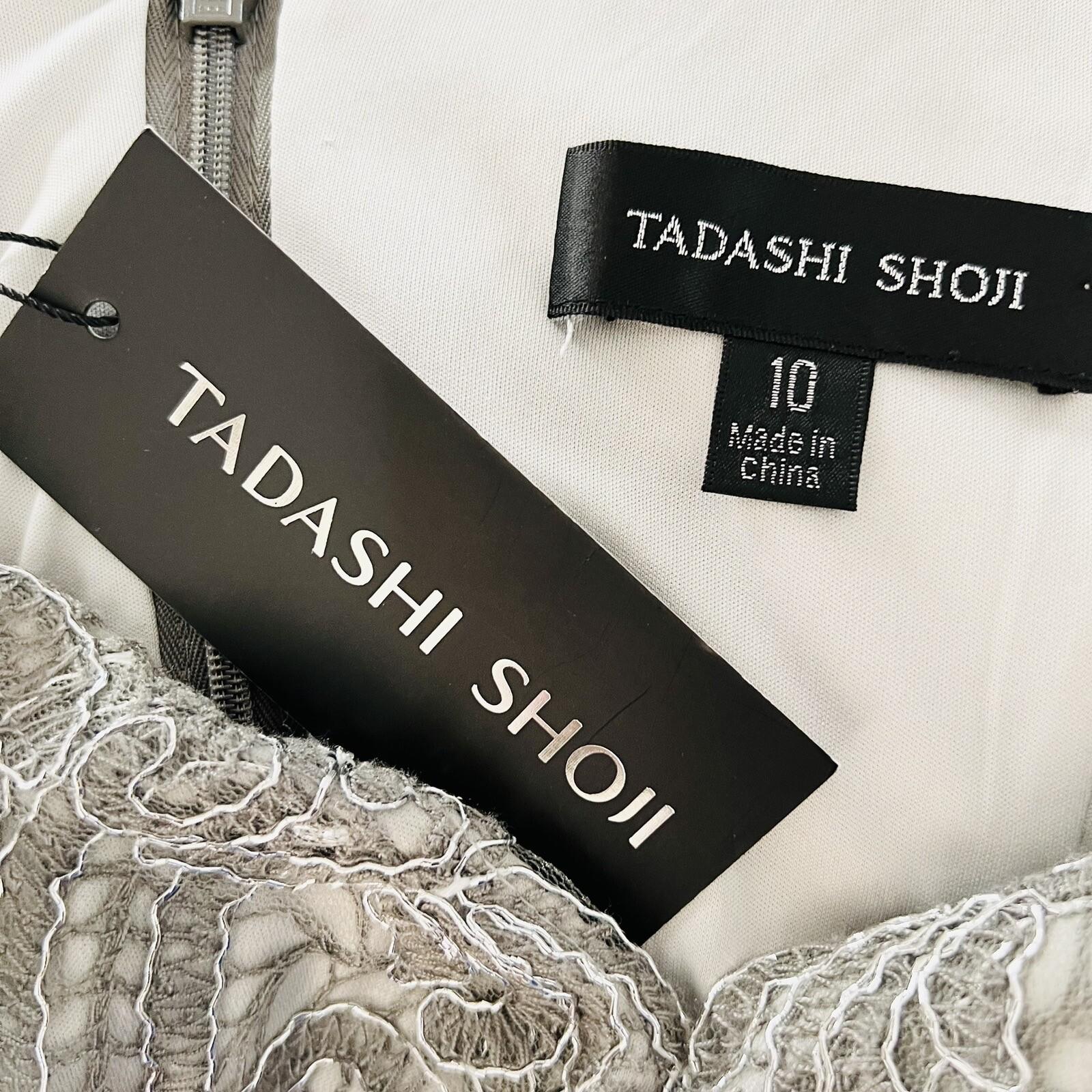 Tadashi Sohji Formal Dress 10 Ash Cold Shoulder Embroidered Lace Cold Shoulder