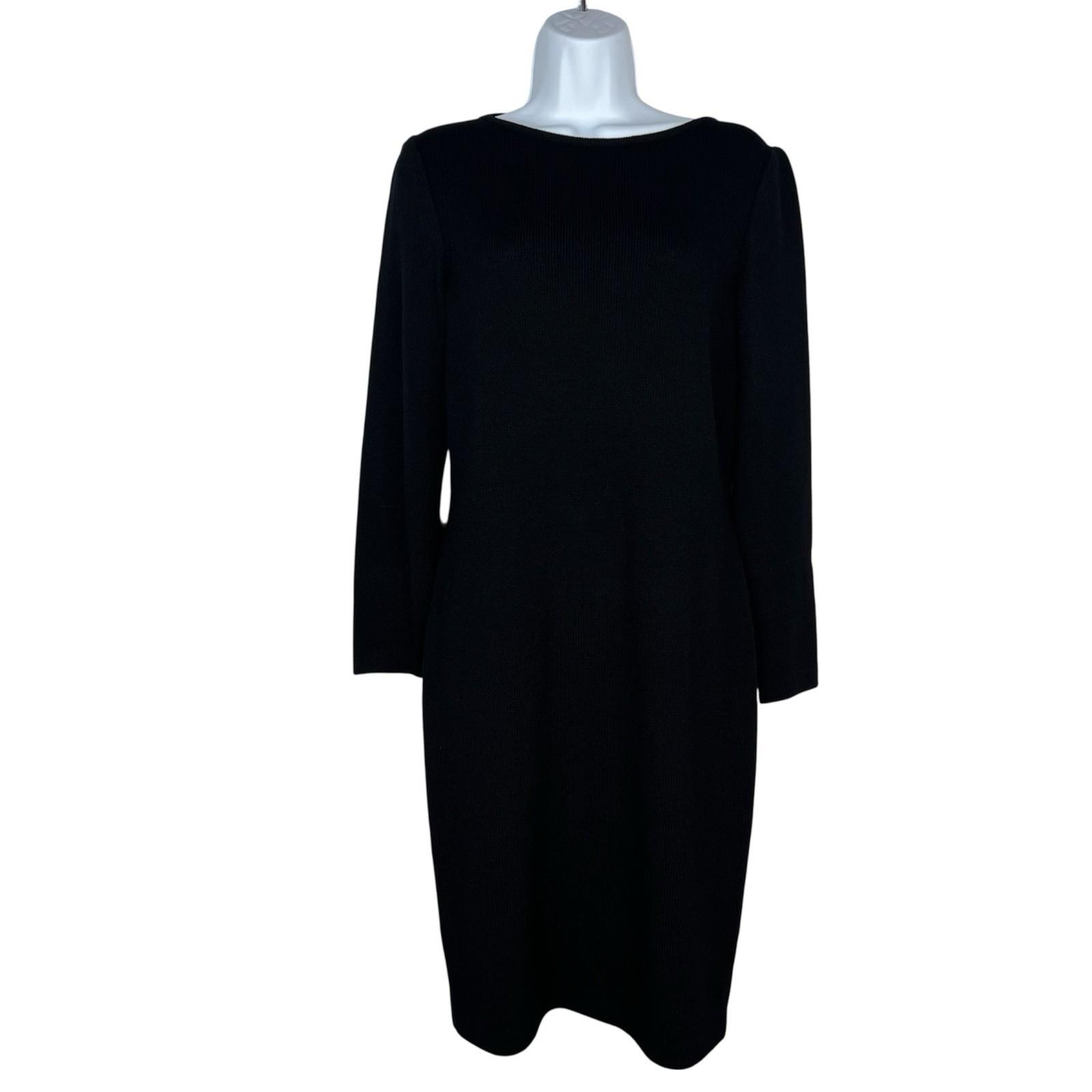 St. John Collection Knit Midi Dress Size 4 Black Sheath Long Sleeves Back Zip