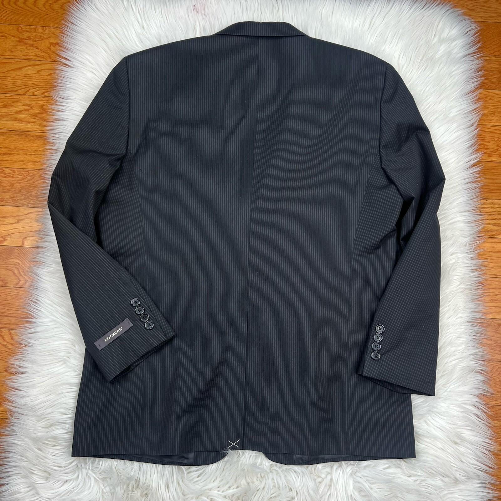 Dockers Polyester Rayon Men Blazer 44R Black Striped 2 Button One Vent