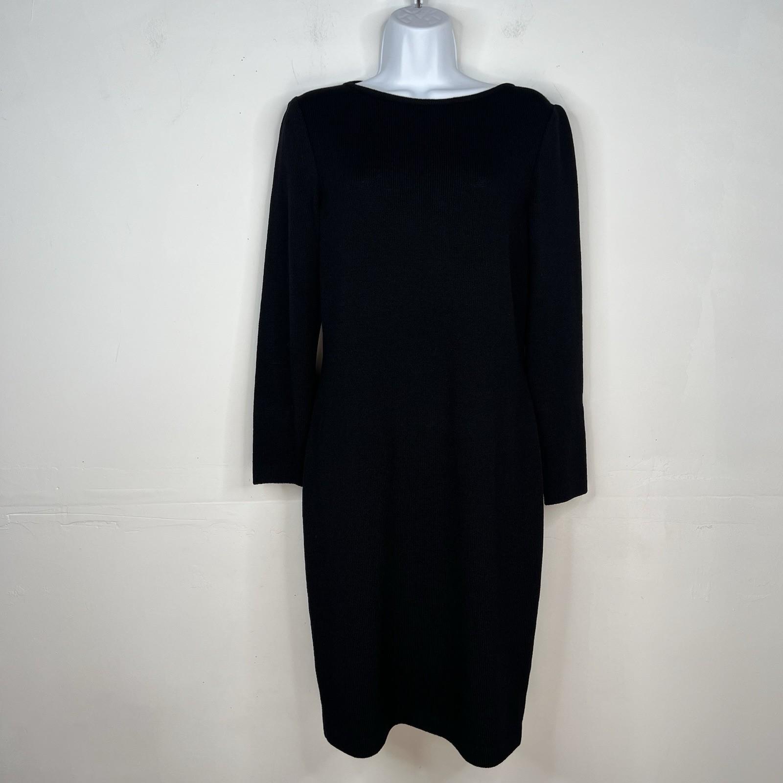 St. John Collection Knit Midi Dress Size 4 Black Sheath Long Sleeves Back Zip