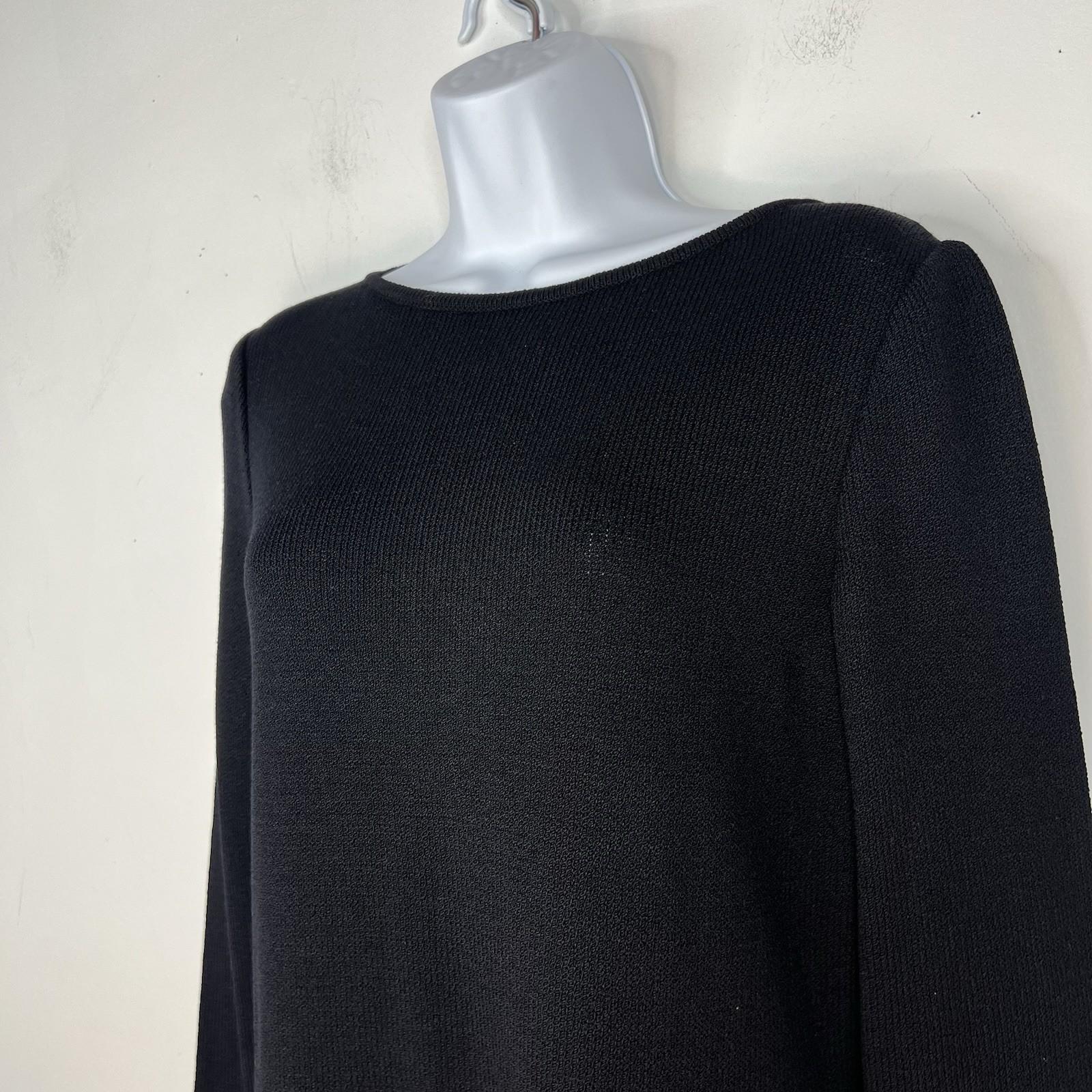 St. John Collection Knit Midi Dress Size 4 Black Sheath Long Sleeves Back Zip