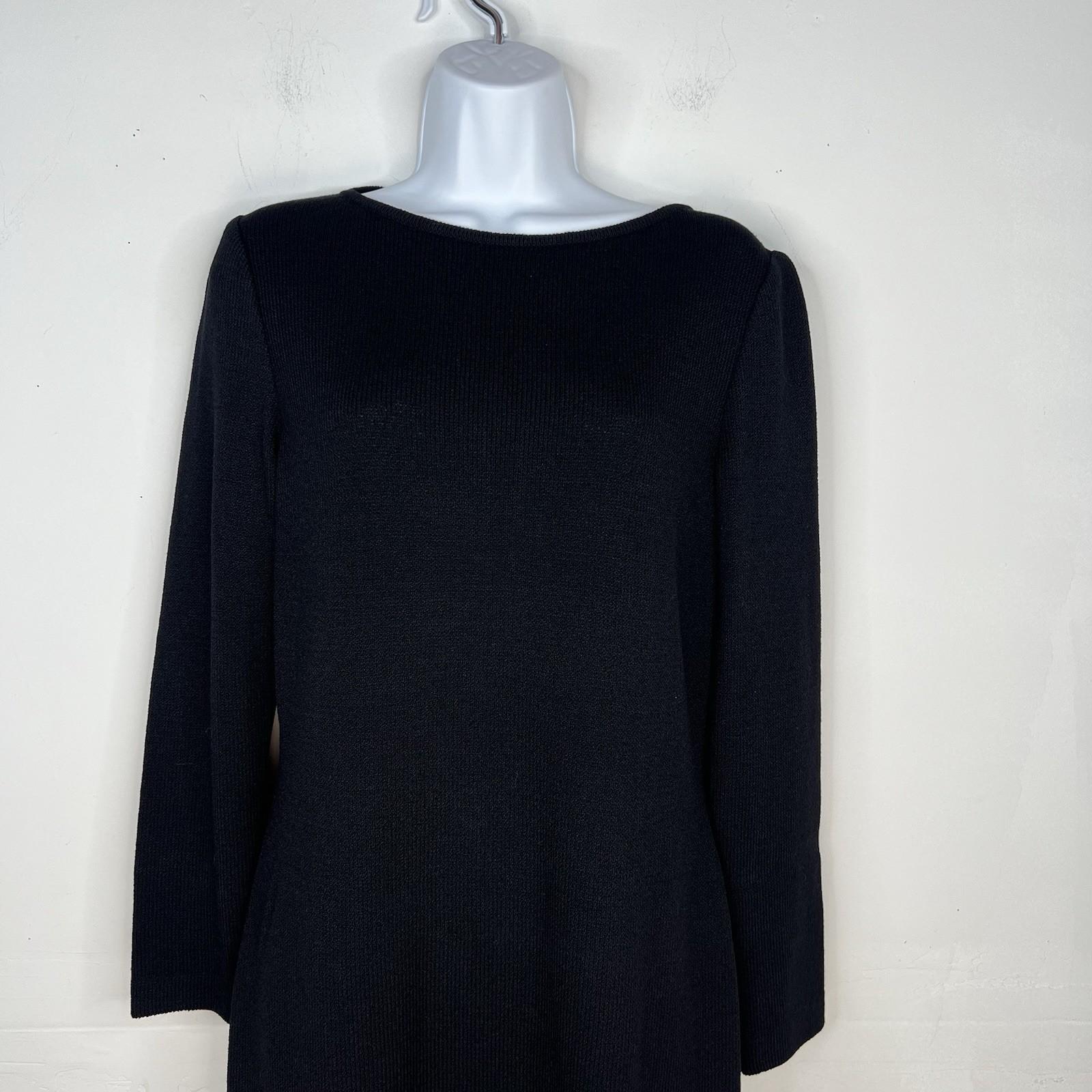 St. John Collection Knit Midi Dress Size 4 Black Sheath Long Sleeves Back Zip