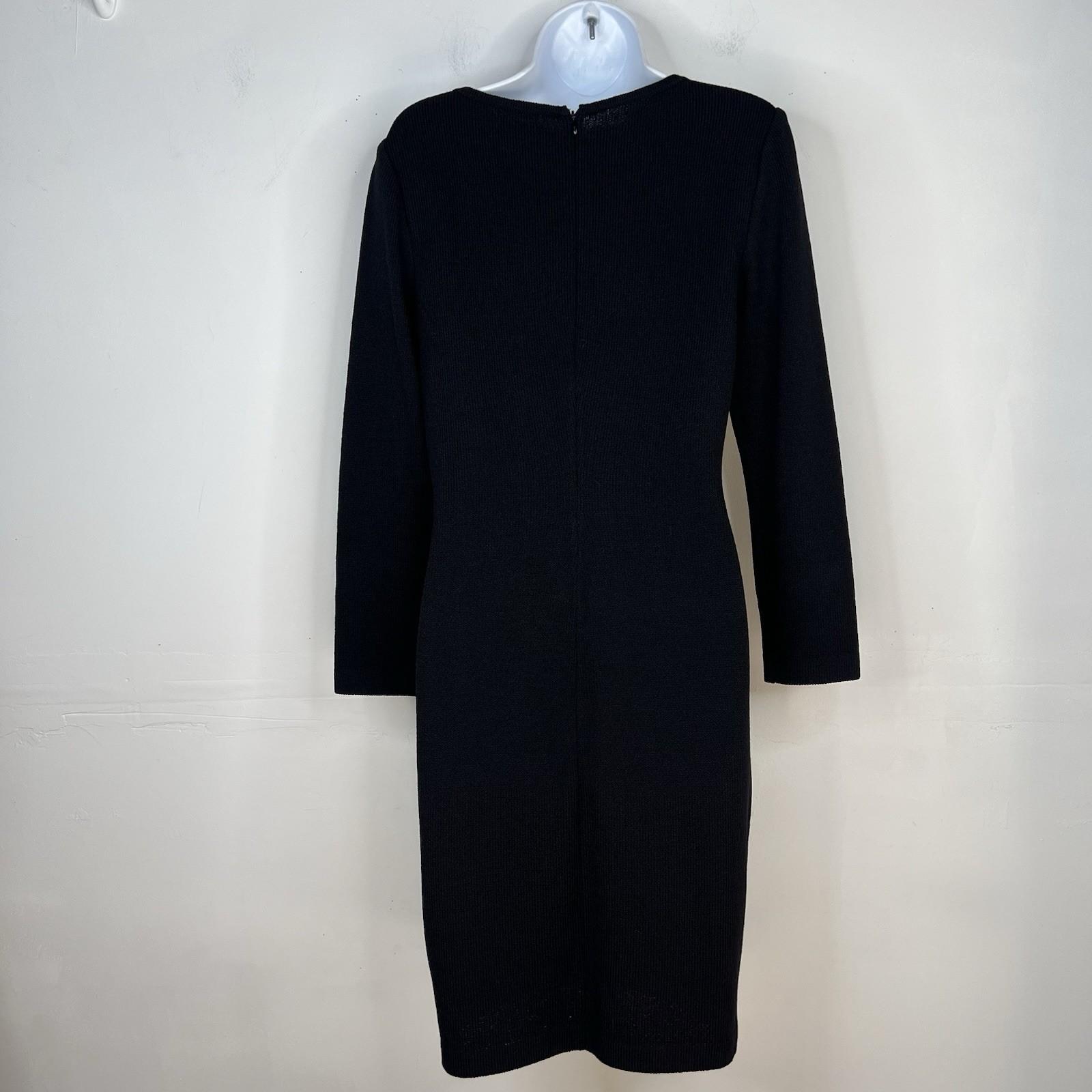St. John Collection Knit Midi Dress Size 4 Black Sheath Long Sleeves Back Zip