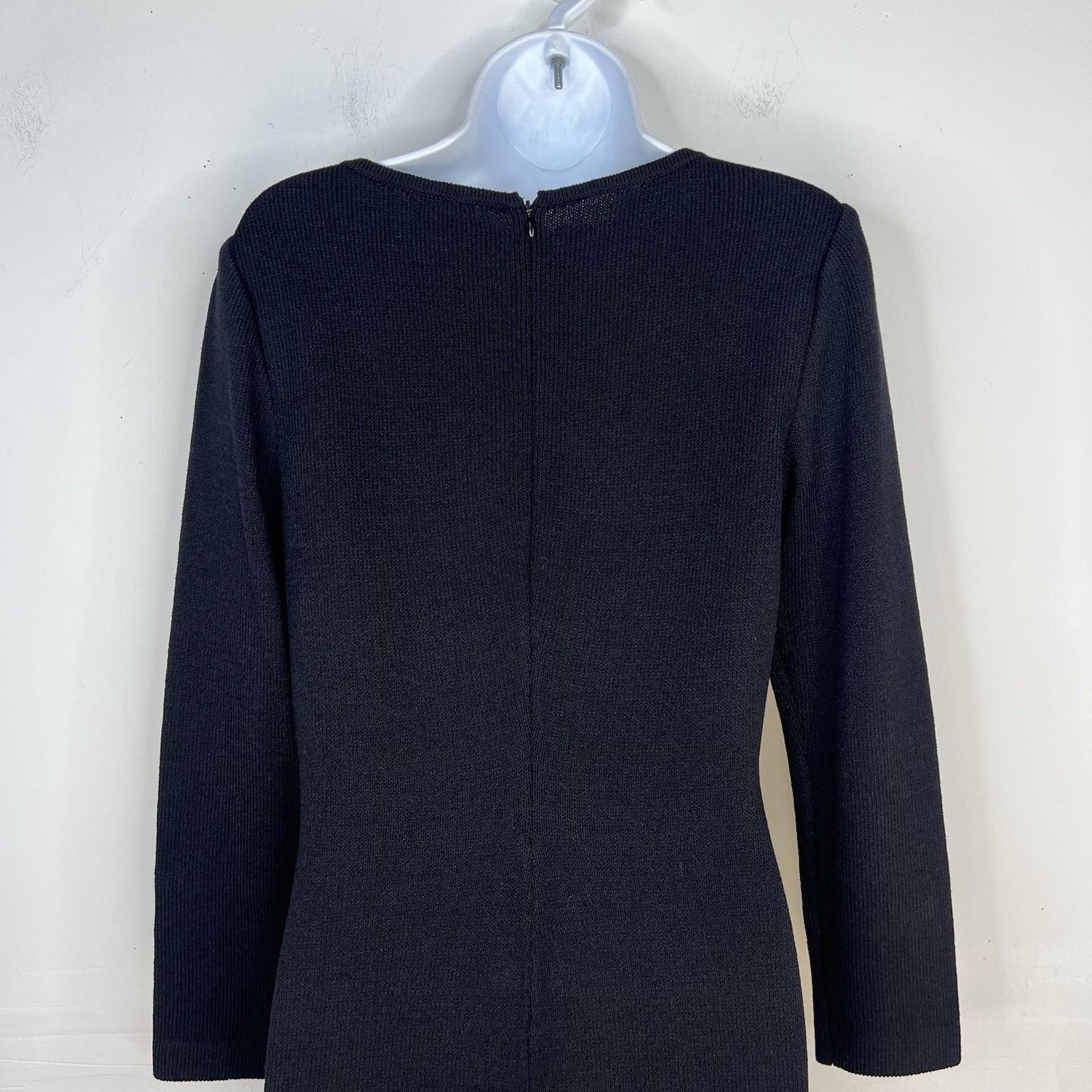 St. John Collection Knit Midi Dress Size 4 Black Sheath Long Sleeves Back Zip