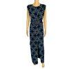 Zara Bodycon Maxi Dress Size S Blue Black Shimmery Front Slit Shoulder Pads Tie