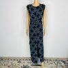 Zara Bodycon Maxi Dress Size S Blue Black Shimmery Front Slit Shoulder Pads Tie