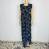 Zara Bodycon Maxi Dress Size S Blue Black Shimmery Front Slit Shoulder Pads Tie
