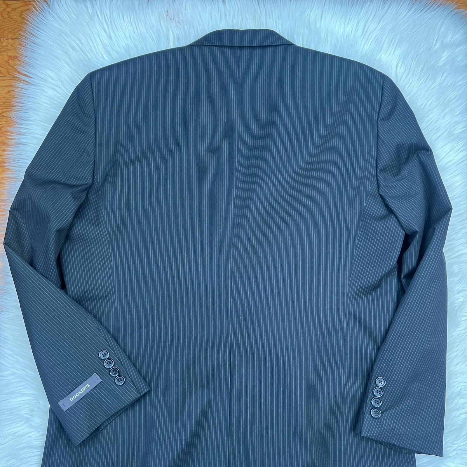 Dockers Polyester Rayon Men Blazer 44R Black Striped 2 Button One Vent