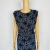 Zara Bodycon Maxi Dress Size S Blue Black Shimmery Front Slit Shoulder Pads Tie