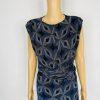 Zara Bodycon Maxi Dress Size S Blue Black Shimmery Front Slit Shoulder Pads Tie