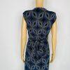 Zara Bodycon Maxi Dress Size S Blue Black Shimmery Front Slit Shoulder Pads Tie