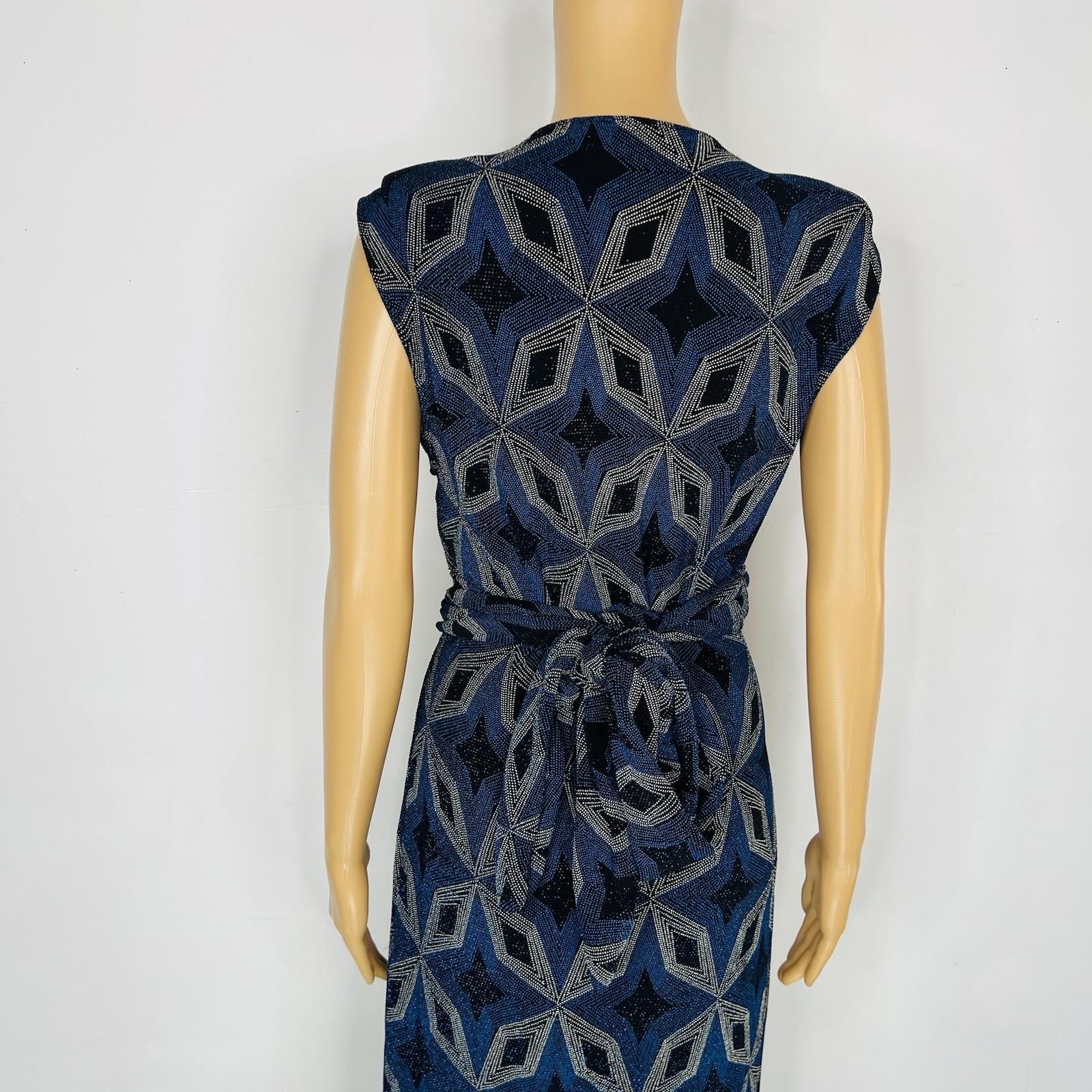 Zara Bodycon Maxi Dress Size S Blue Black Shimmery Front Slit Shoulder Pads Tie