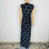 Zara Bodycon Maxi Dress Size S Blue Black Shimmery Front Slit Shoulder Pads Tie