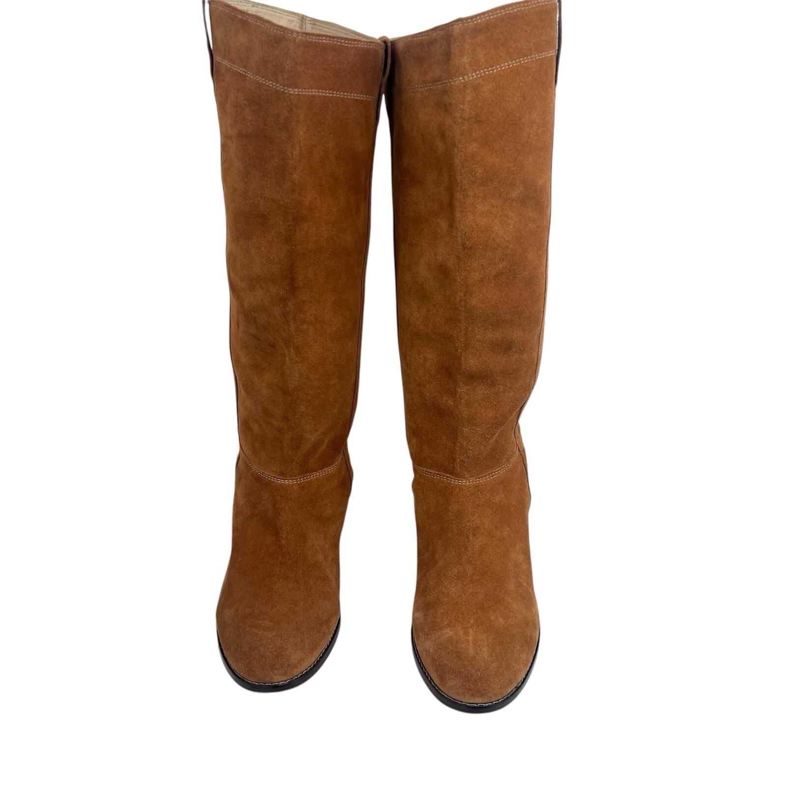 Michael Kors Tan Suede Leather Block Heel Tall Boots 9.5M Western Casual Cowgirl