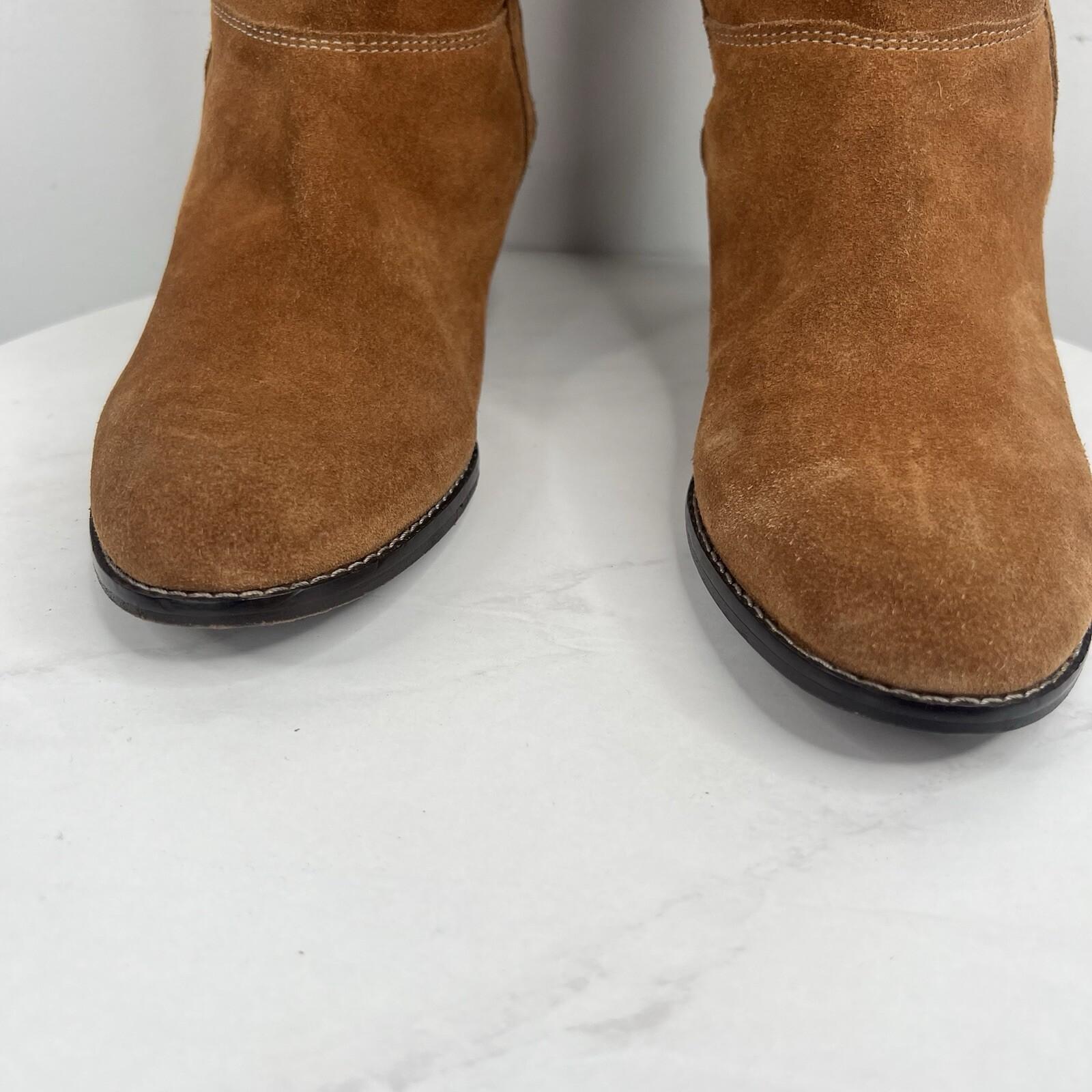 Michael Kors Tan Suede Leather Block Heel Tall Boots 9.5M Western Casual Cowgirl