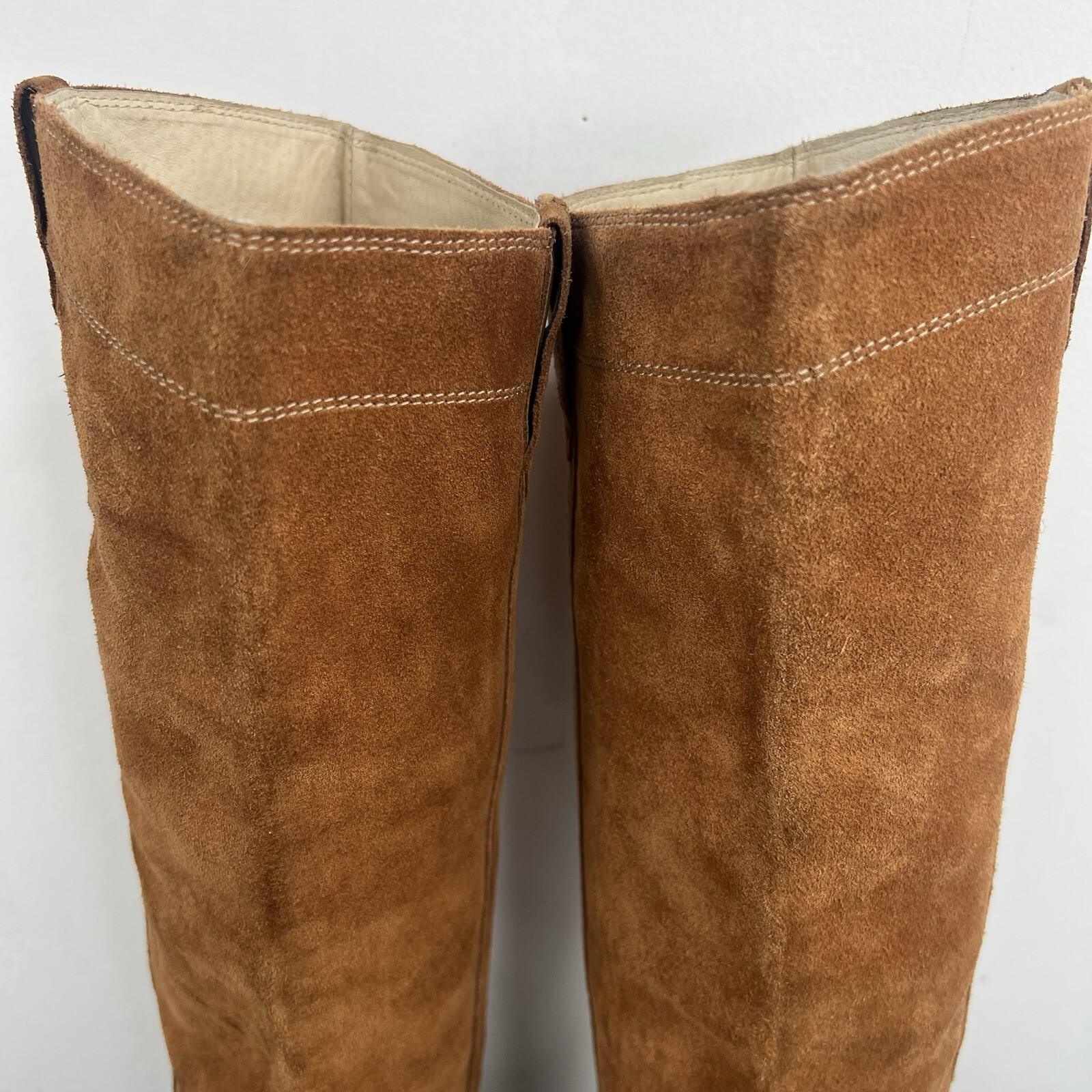 Michael Kors Tan Suede Leather Block Heel Tall Boots 9.5M Western Casual Cowgirl