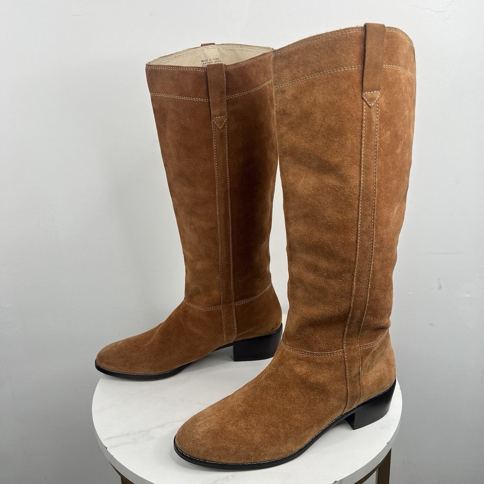 Michael Kors Tan Suede Leather Block Heel Tall Boots 9.5M Western Casual Cowgirl
