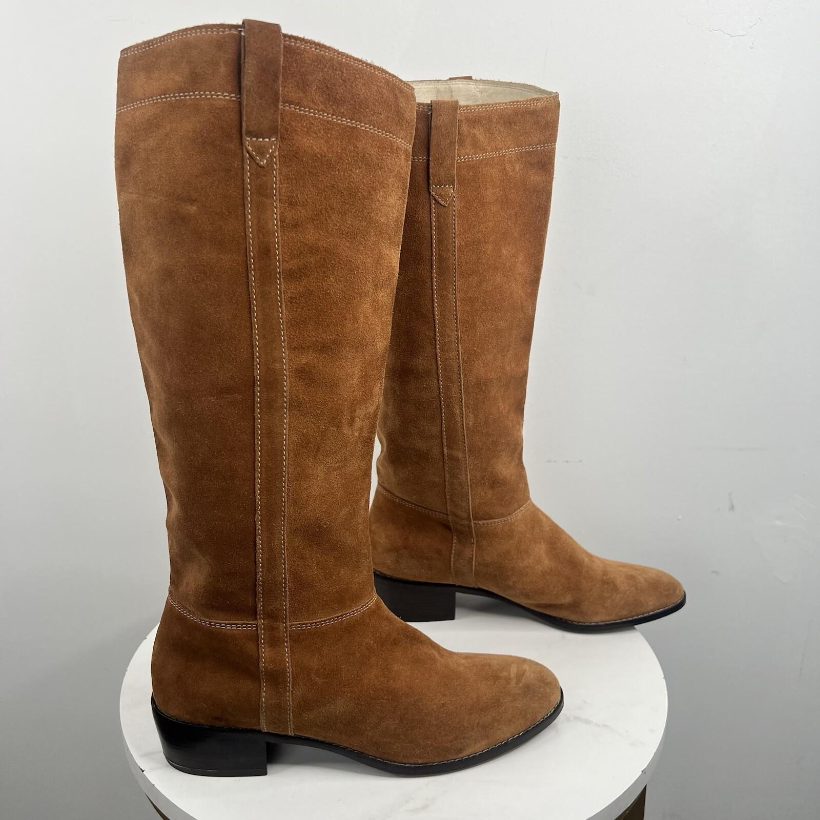 Michael Kors Tan Suede Leather Block Heel Tall Boots 9.5M Western Casual Cowgirl