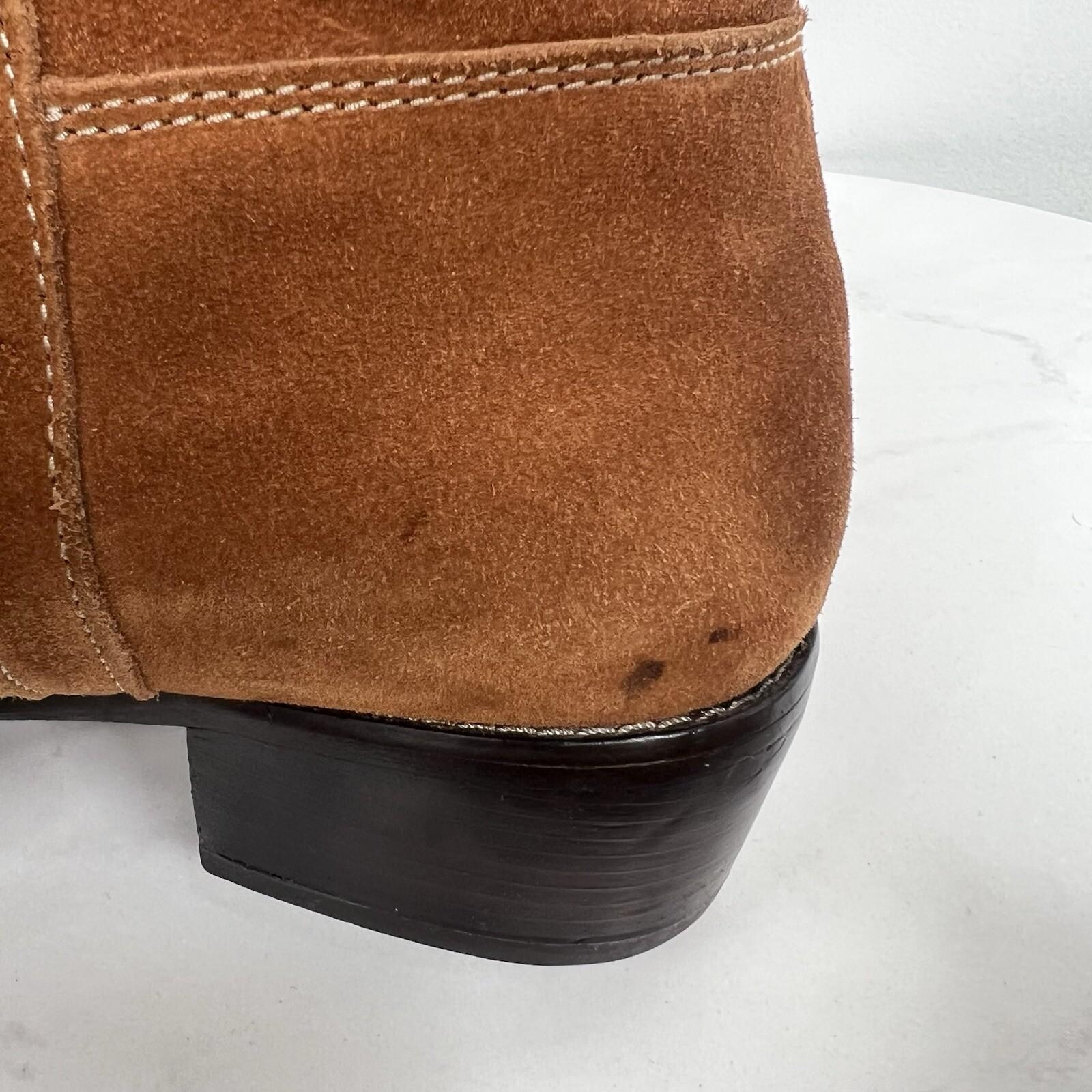 Michael Kors Tan Suede Leather Block Heel Tall Boots 9.5M Western Casual Cowgirl