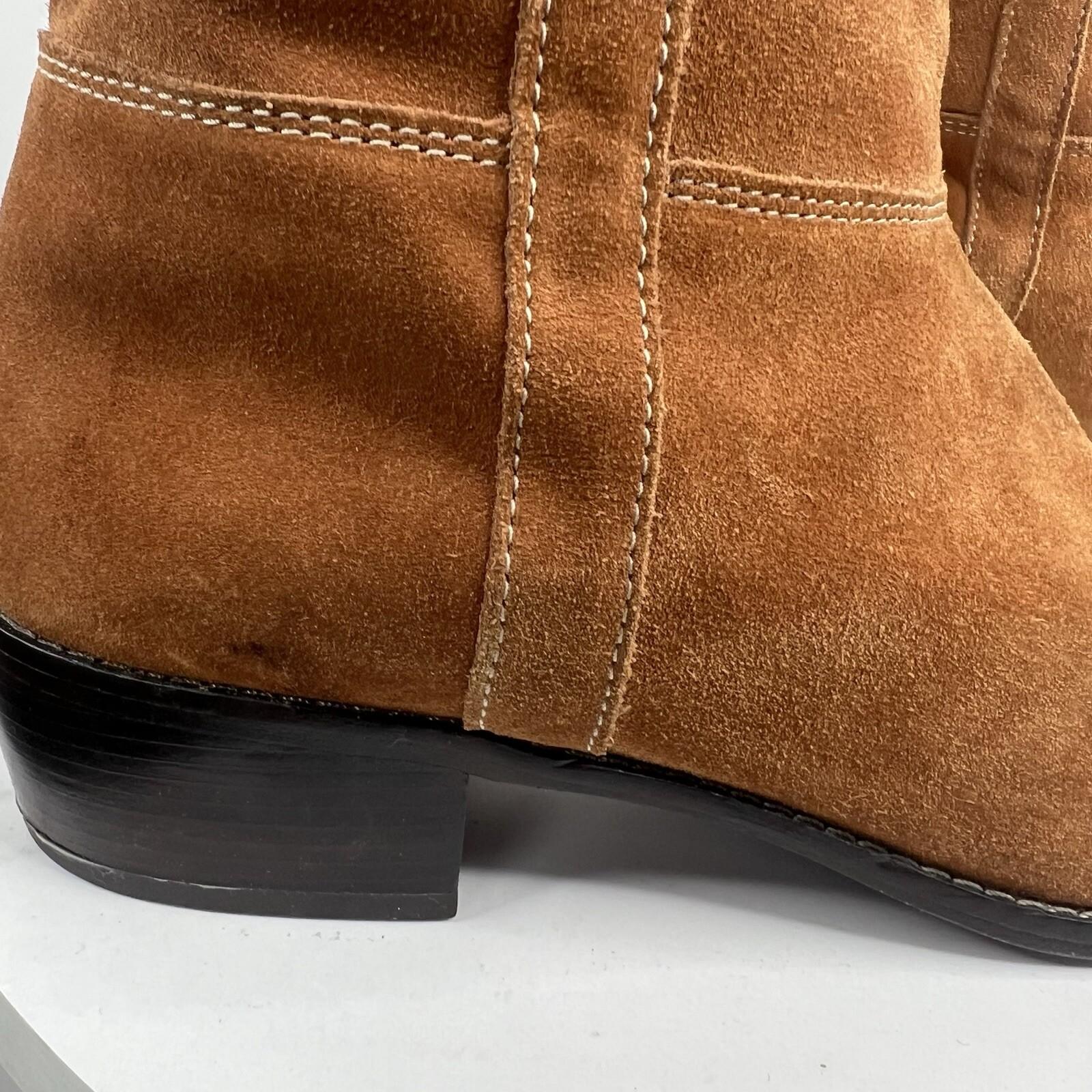 Michael Kors Tan Suede Leather Block Heel Tall Boots 9.5M Western Casual Cowgirl
