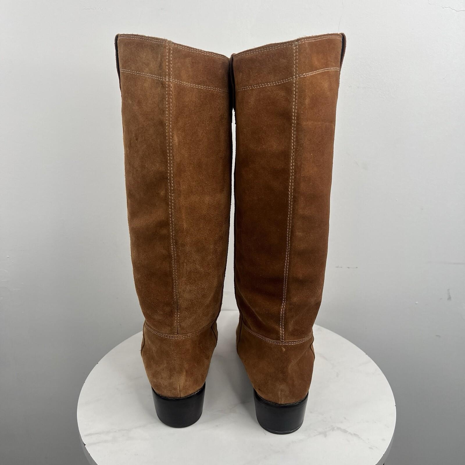 Michael Kors Tan Suede Leather Block Heel Tall Boots 9.5M Western Casual Cowgirl