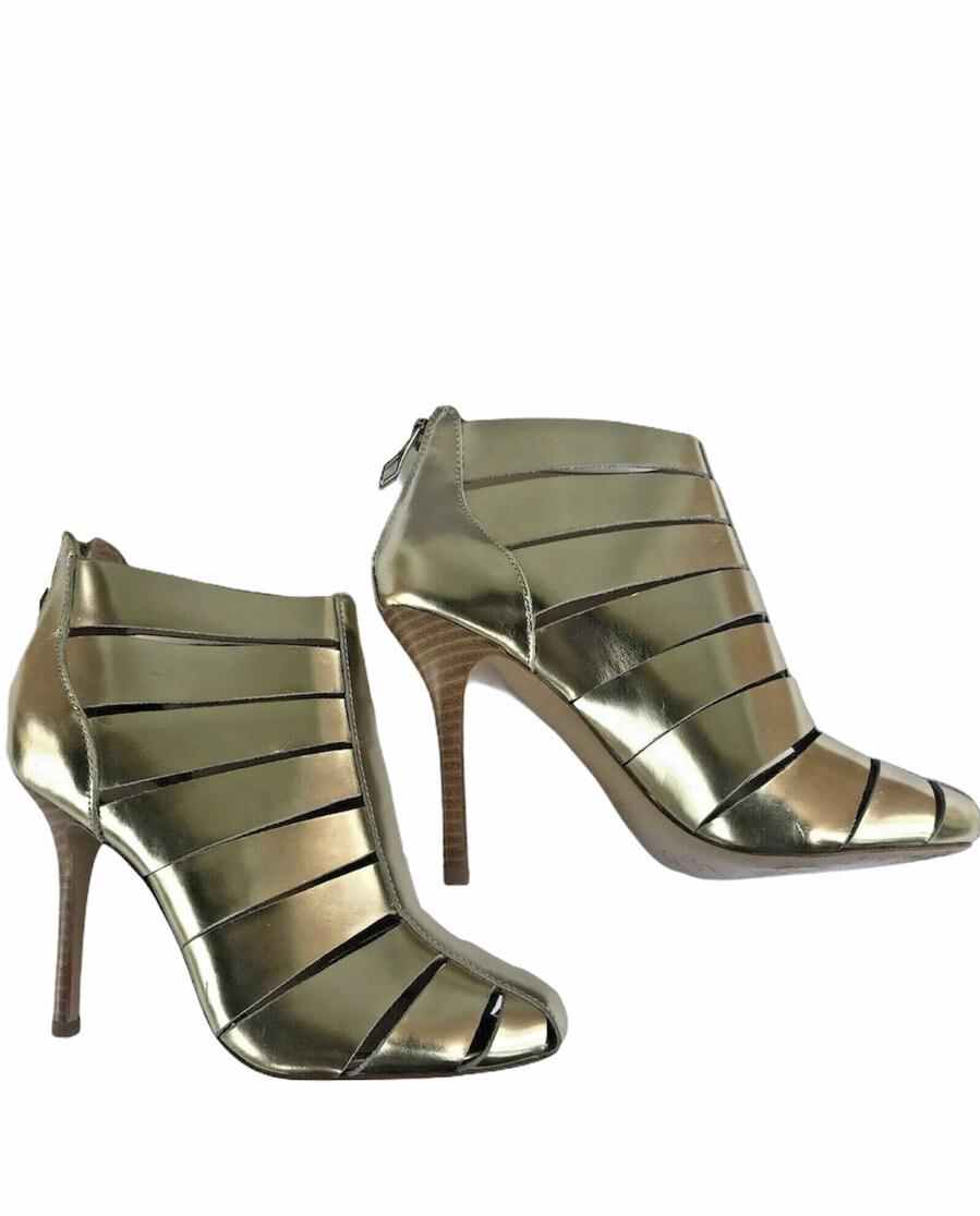 JAY ADONI Viviana Women Beautiful Gold Leather Caged Heels Booties Size 7 M