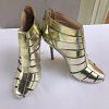 JAY ADONI Viviana Women Beautiful Gold Leather Caged Heels Booties Size 7 M