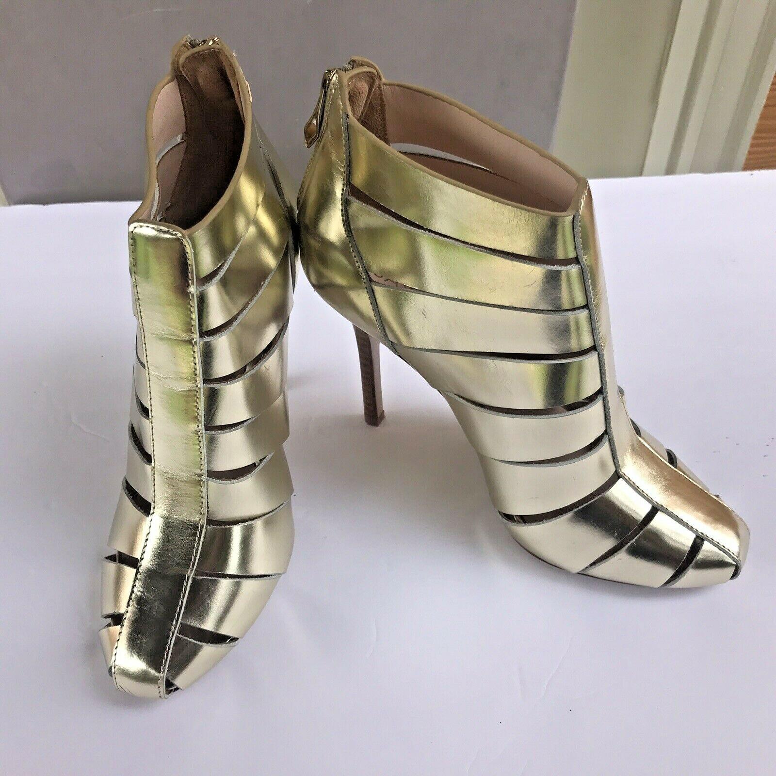 JAY ADONI Viviana Women Beautiful Gold Leather Caged Heels Booties Size 7 M