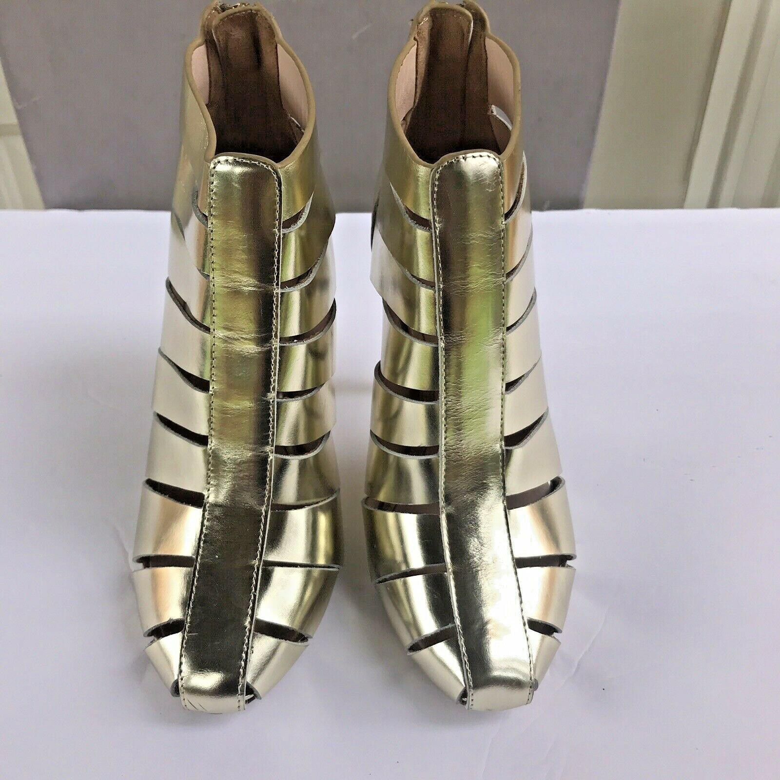 JAY ADONI Viviana Women Beautiful Gold Leather Caged Heels Booties Size 7 M