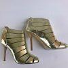 JAY ADONI Viviana Women Beautiful Gold Leather Caged Heels Booties Size 7 M