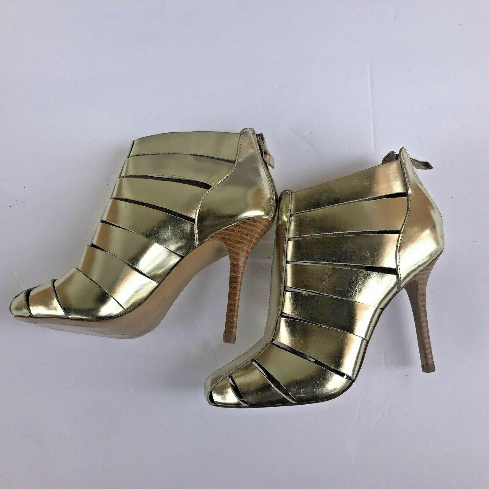 JAY ADONI Viviana Women Beautiful Gold Leather Caged Heels Booties Size 7 M