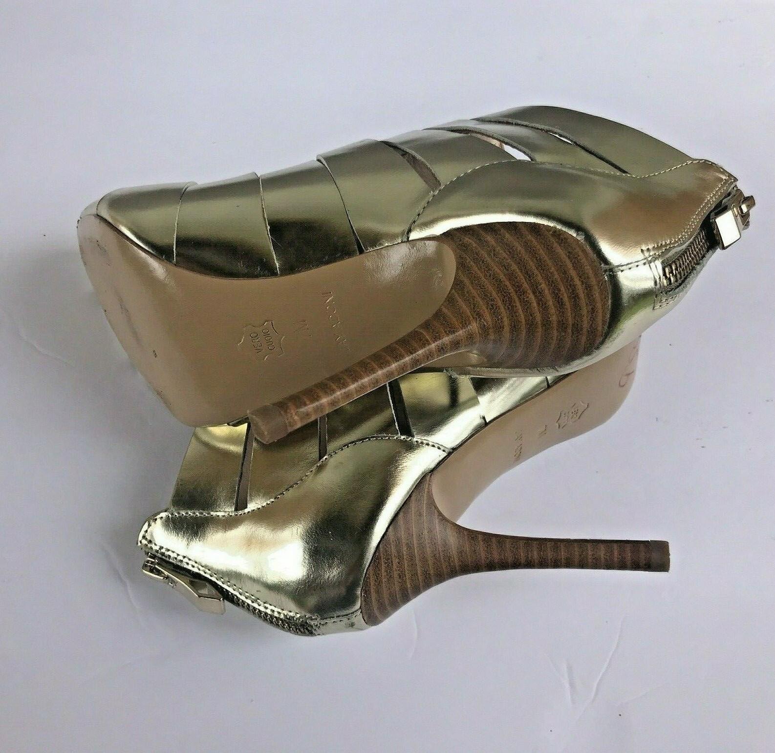 JAY ADONI Viviana Women Beautiful Gold Leather Caged Heels Booties Size 7 M