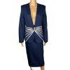 Diana Polyester Skirt Suit Size 10 Navy Blue White Lined Beaded Collarless New
