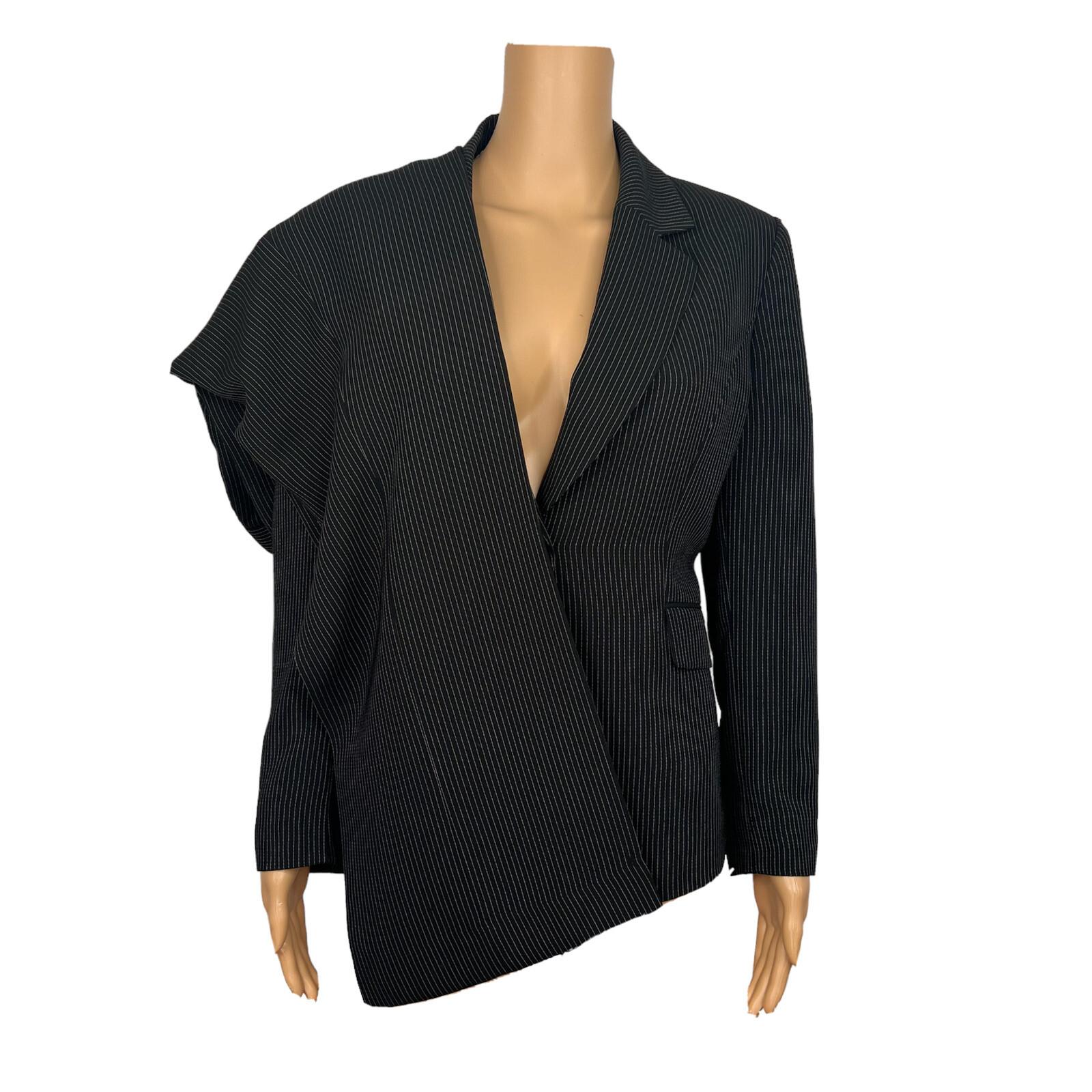 TAHARI ASL 2PC Black Striped Polyester Rayon Notch Collar Pant Suit Size 10