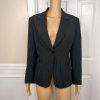 TAHARI ASL 2PC Black Striped Polyester Rayon Notch Collar Pant Suit Size 10